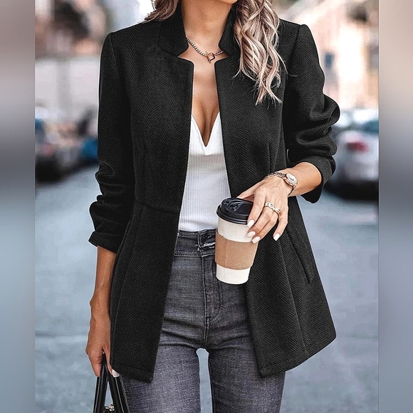 Jackets & Blazers - New Chic Classic Tweed Jacket Blazer Black